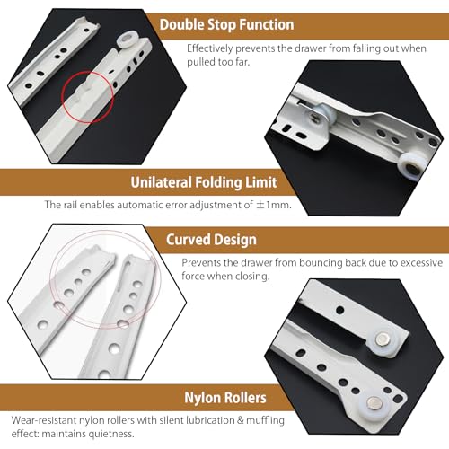 Hodyludy 22 Inch Soft Close Drawer Slides, 1 Pair Heavy Duty Side/Bottom Mount Drawer Glides for Cabinet, Dresser Drawers Replacement, White