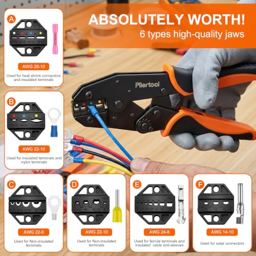 Pliertool Crimping Tool Set 6Pcs, Ratcheting Wire Crimper
