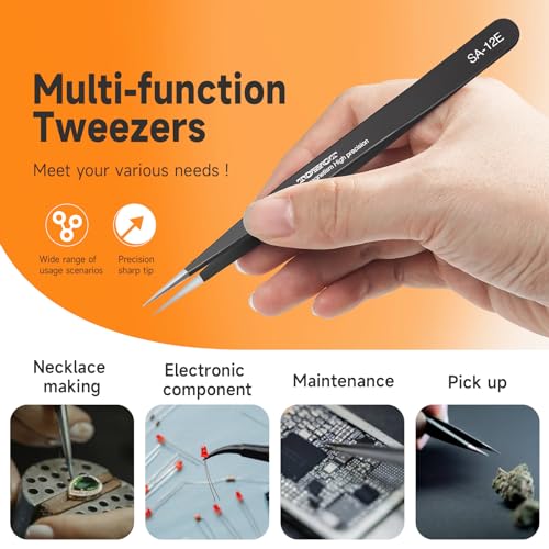 TOWOT 3 PCS Precision Tweezers Set, Premium Anti-static Stainless Steel Electronics Tweezers for Craft, Soldering, Jewelry Making, and Experimental Work Industrial Tweezers