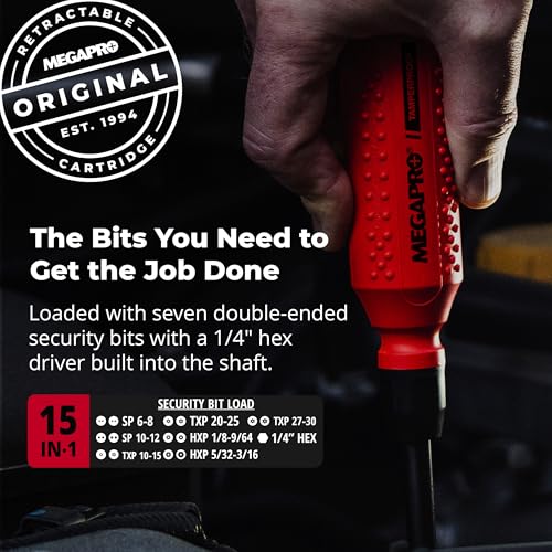Megapro Tamperproof Security Screwdriver Set, Multi-Bit Screwdriver with ¼” Hex Shaft, Hex Pin, Spanner, Torx Pin, Compact Security Bit Set (The Original)