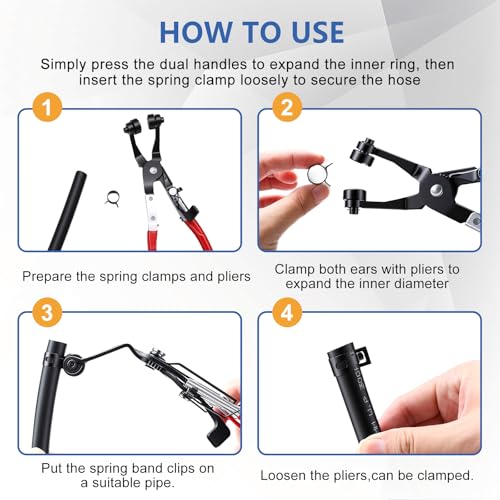 Tnisesm 370PCS 6-25mm Spring Band Hose Clamps Assortment kit with Hose Clamp Plier, Constant Tension Hose Clamps for Fuel Lines, Silicone Vacuum Hoses, Water Pipe, Low-Pressure Air Clips
