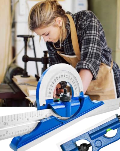 12" 4 Combination Square Ruler Set Protractor Satin, 4-R Graduation, Blue