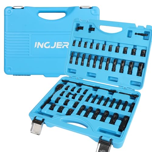 INGJER Socket Set 1/4, 56 Piece Impact Socket Set Metric and Standard Full