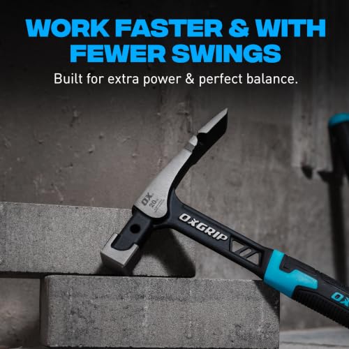OX Ultrastrike Brick Hammer 20 oz - One-Piece Steel, Anti-Vibration