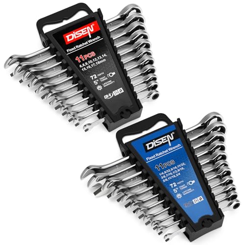 DISEN 22 PCS Ratcheting Wrenches Set, SAE & Metric, 1/4"-3/4" & 6-18mm