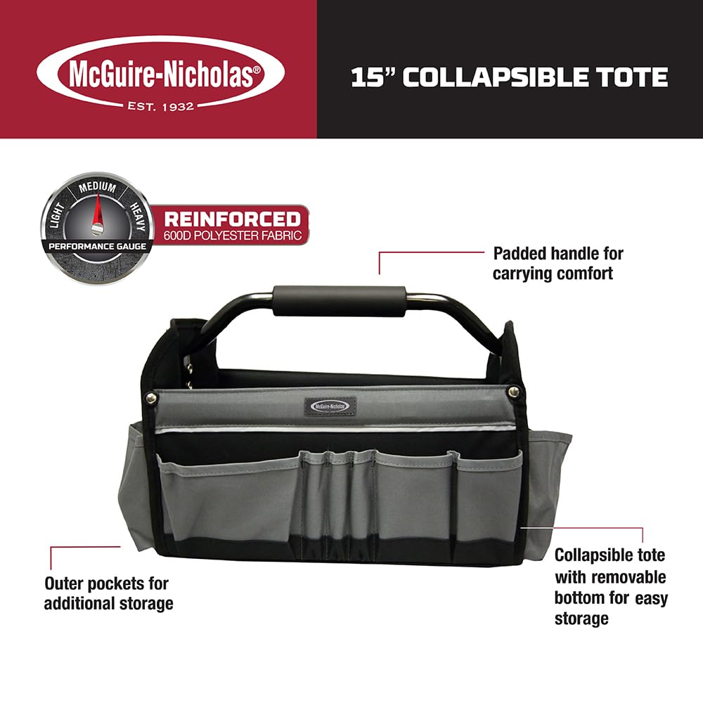 McGuire-Nicholas 15" Collapsible Tool Tote, Grey and Black Tool Tote Bag, 22015