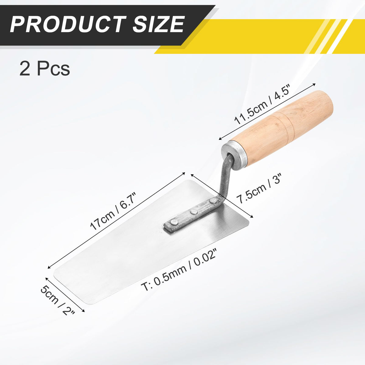 HARFINGTON 2pcs Masonry Hand Tool 6.7"x2"/3" Carbon 4.53" Wooden Grip White