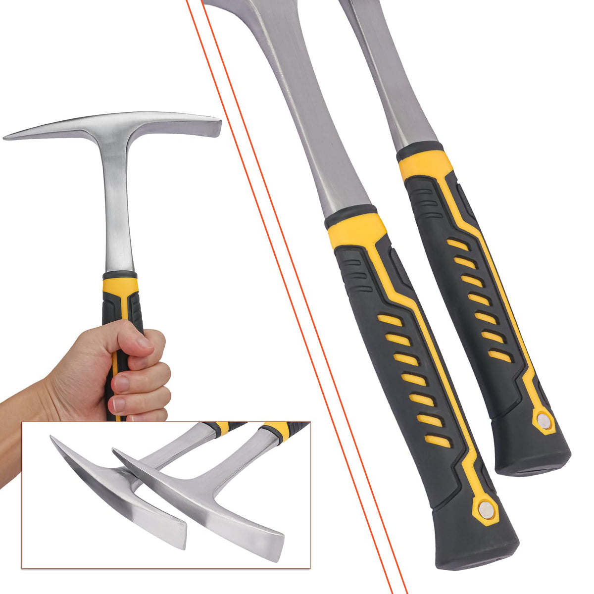 IHDYPPEW 2 Pack 28 OZ Rock Pick Hammer - Professional Forged Brick and Geology Tool, Chipping Hammer for Welding, Superior Pick Axes for Digging & Sheet Metal