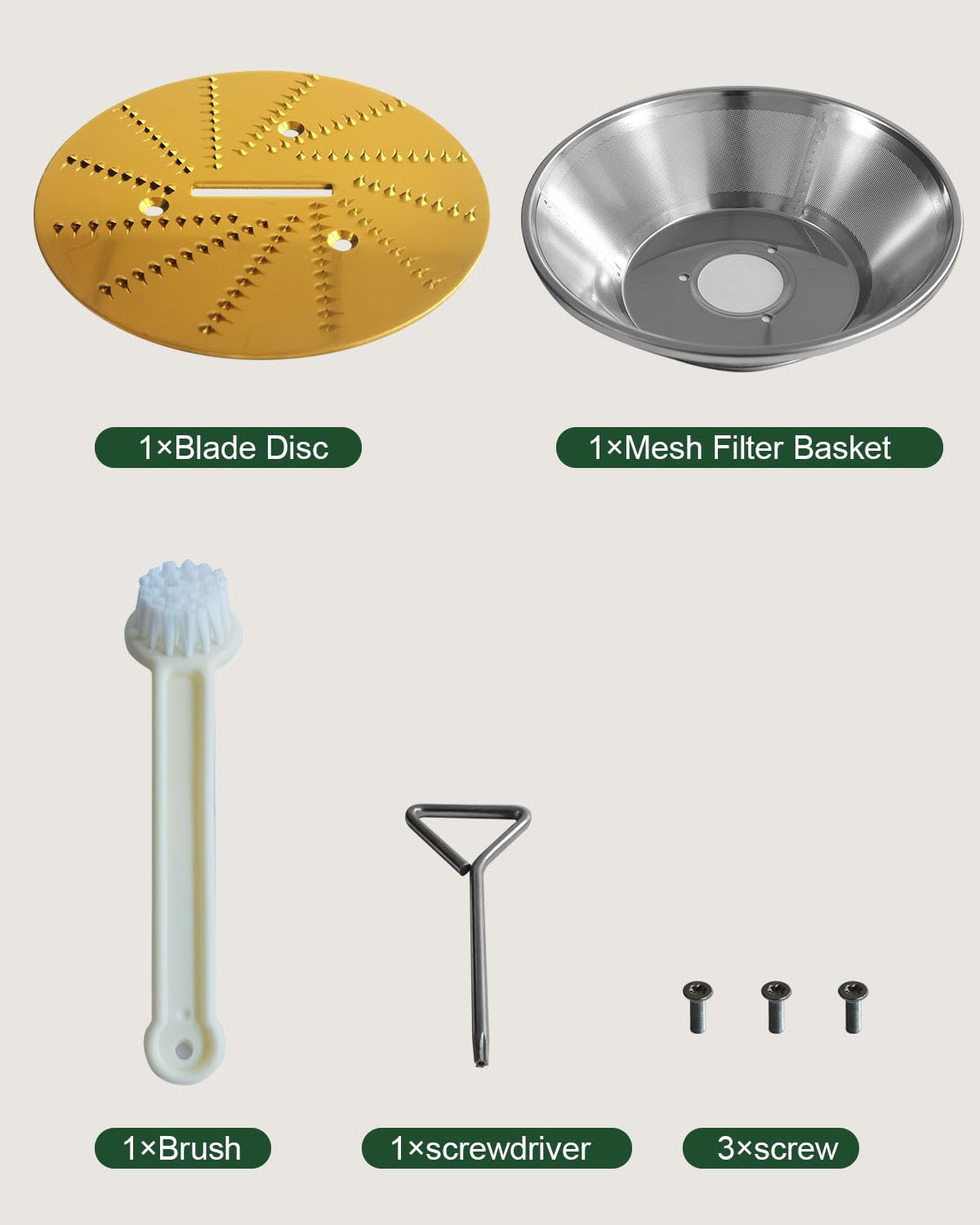 Juicer Replacement Parts BR-1 Compatible with Breville Juice Fountain Juicers, Mesh Filter Basket and Blade Disc for Models JE95XL, JE98XL, BJE200XL, JE900 (No Base)