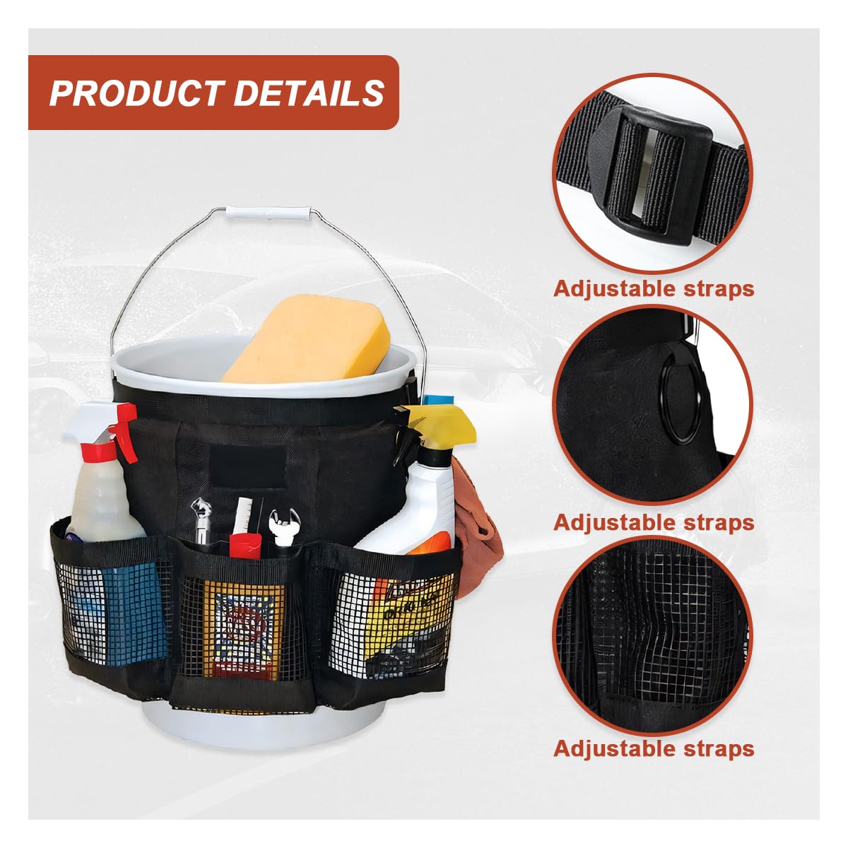 UHANBUT 5 Gallon Bucket Tool Organizer Bag with Mesh Storage Pockets