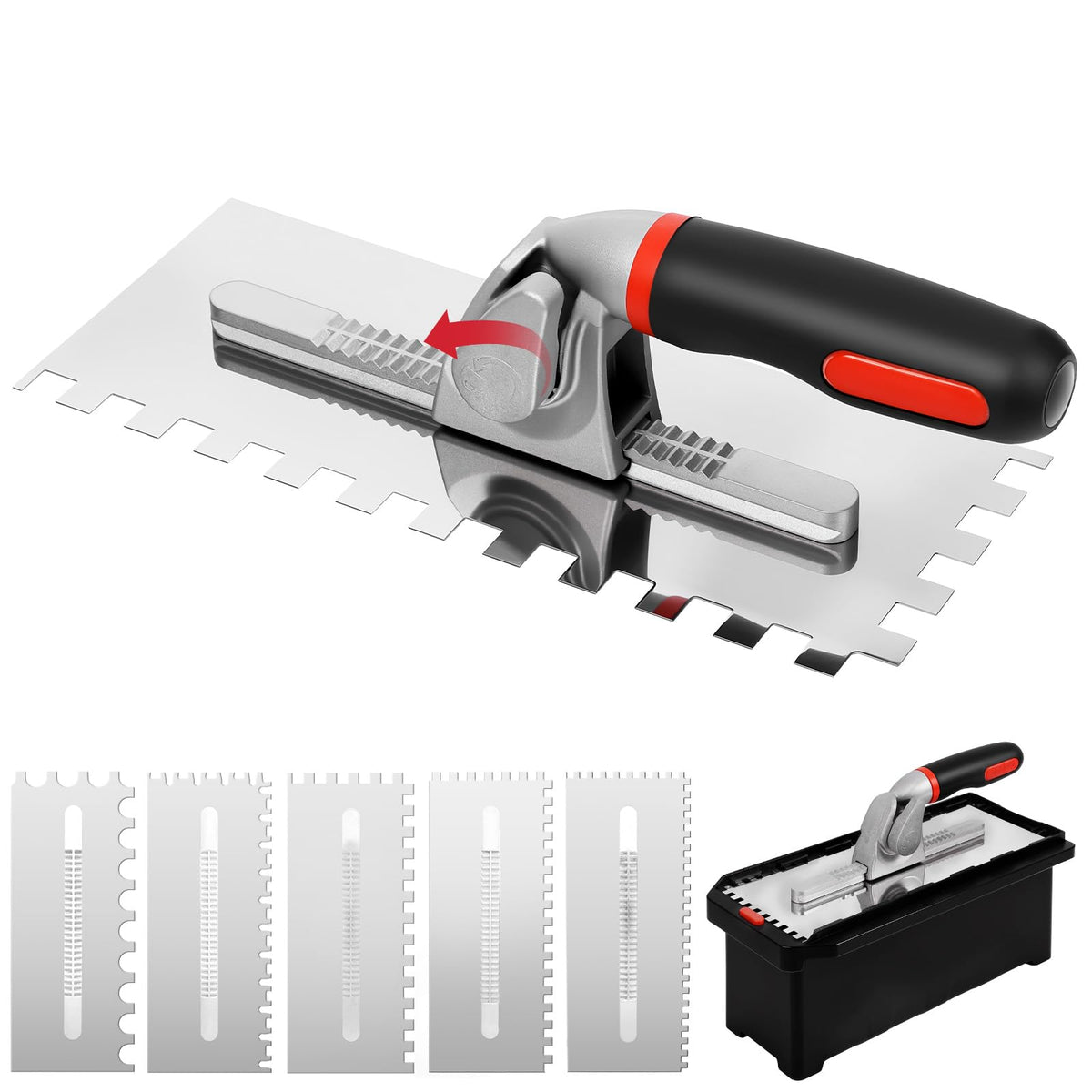Switchable Tile Trowel Set – 6 Interchangeable Notched Blades