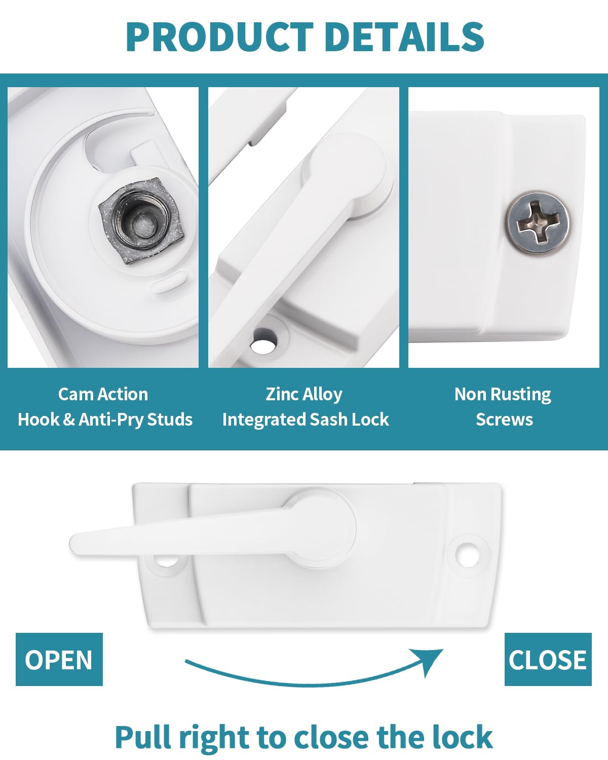 10 Pack Window Sash Locks - Cam Action Security Window Latch Replacement for Single/Double Hung, Vertical, Horizontal Sliding Windows, Window Locks for up and Down Windows