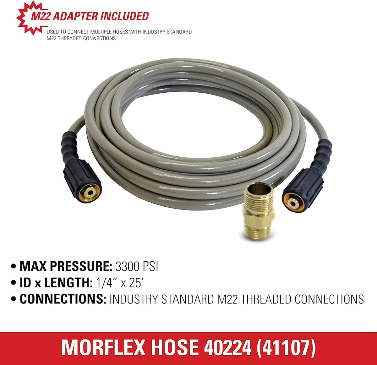 Simpson 25ft, 5/16" 3700 PSI MorFlex Cold Water Pressure Washer Hose, 40225
