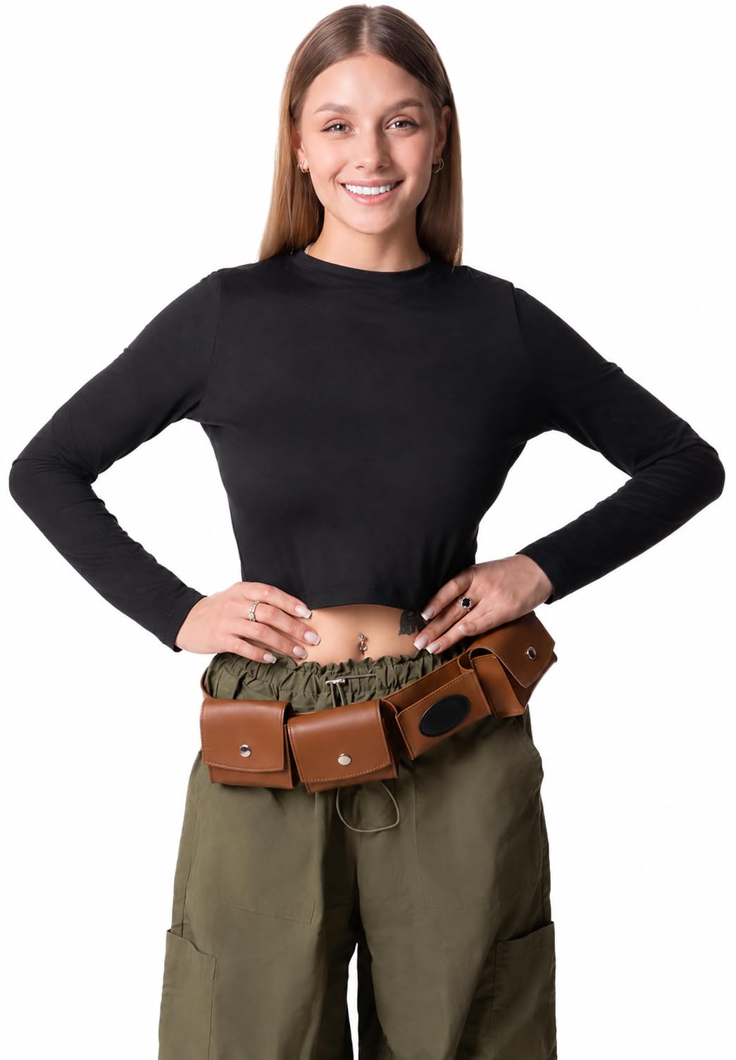 Cosplaya Brown Utility Belt Costume Bag Adjustable Women Mens Adult Accessories Pockets for Halloween Cosplay