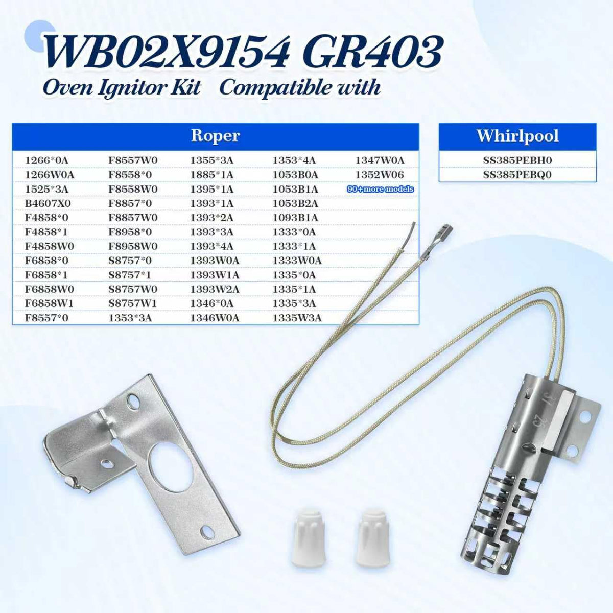 Upgraded WB2X9154 XL44 WB13K10027 Gas Range Oven Stove Round Ignitor Kit(3-1/2'' long 120V 2.5-3.0 A) for GE Hotpoint Kenmore Roper– Igniter Replacement for WB02X9154 WB13K3 WB13K4 300259 GR403