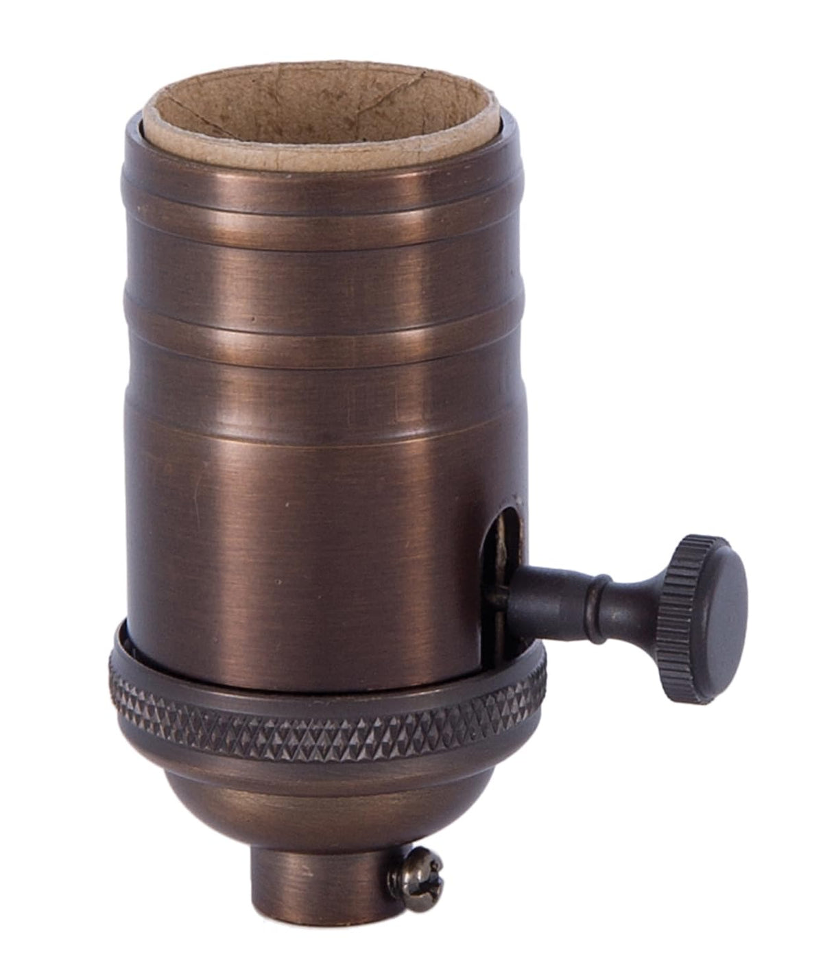 B&P Lamp® Heavy Turned Brass Socket with Brass Knob, Polished and Lacquered Finish, 3-Way Function, No Uno Thread