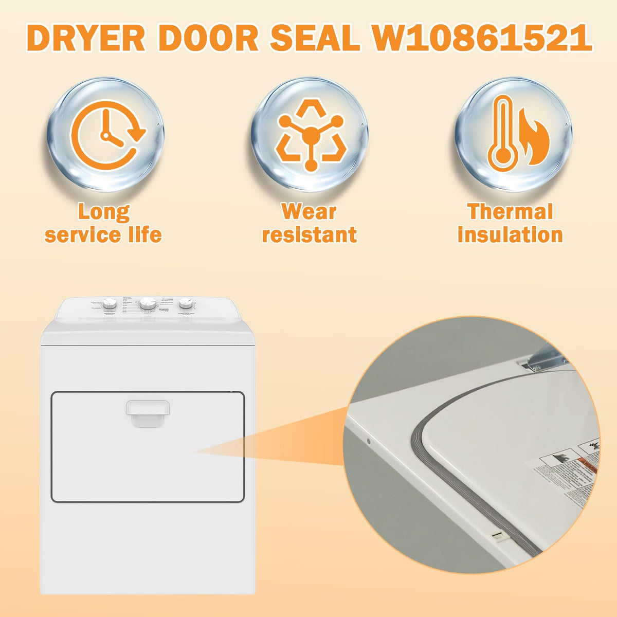 Upgraded W10861521 Dryer Door Seal Part Compatible with Whirlpool