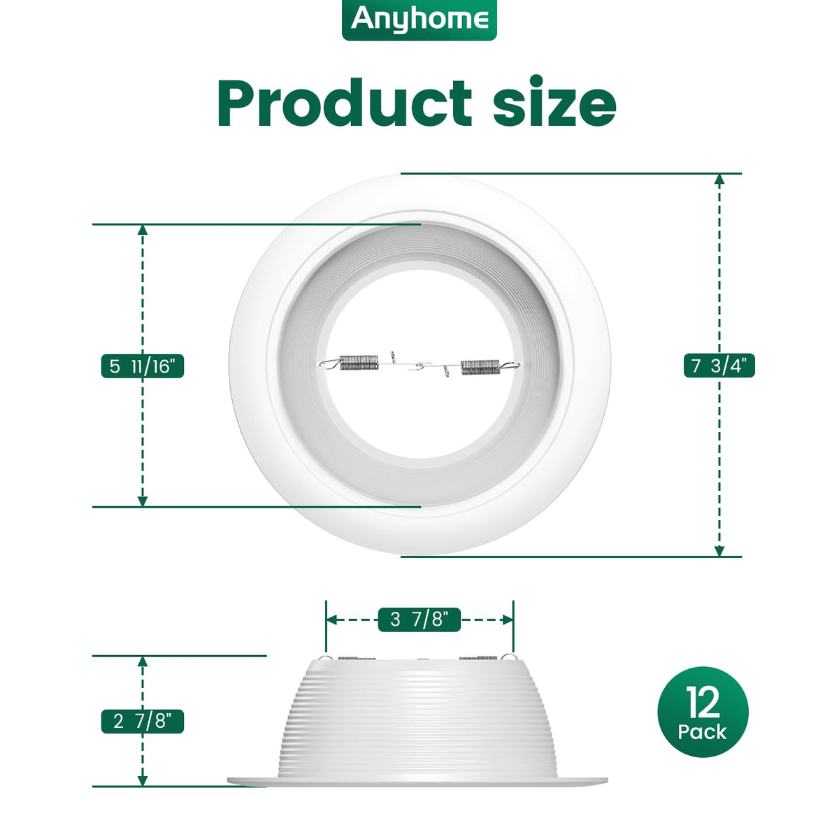 Anyhome 6 Inch Can Light Cover,12 Pack White Can Light Trim