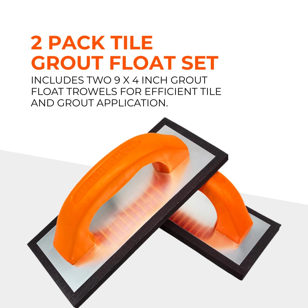 Tile Trowel Set – 2 Pack 9x4 Grout Float with EVA Rubber Foam Pad, Aluminum Back Plate, Masonry Trowel for Tile Installation, Grouting and Flooring