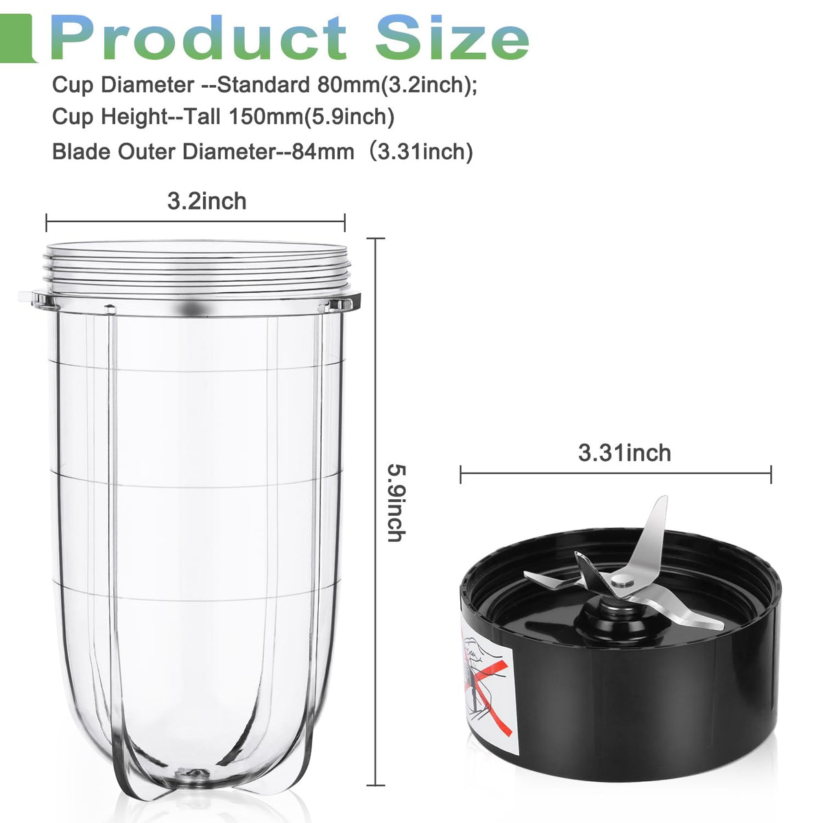 Replacement Parts Set: 16oz Cup+Blade for Magic Bullet MB1001