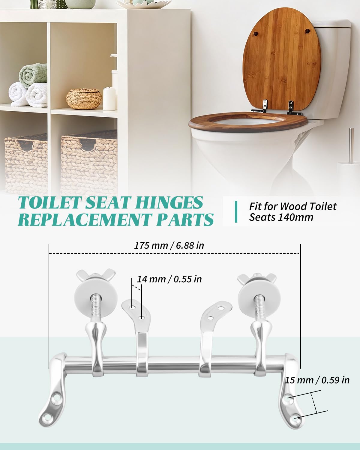 Toilet Seat Hinges Replacement Parts Fit for Wood Toilet Seats 140mm