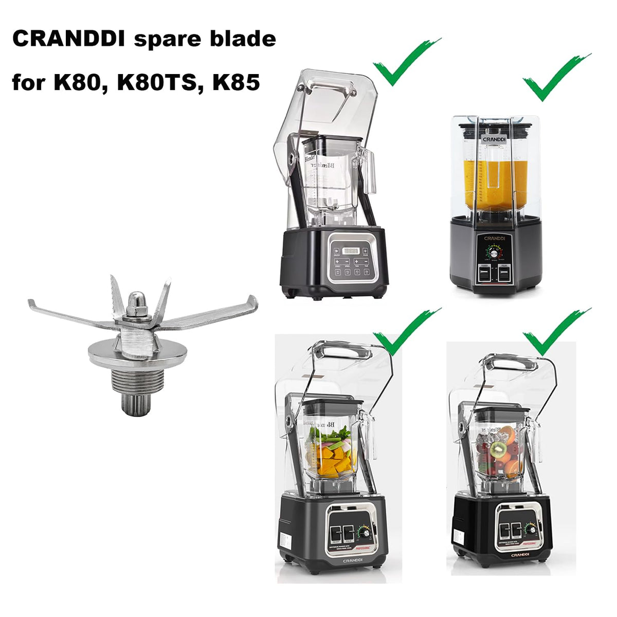 CRANDDI Spare Blades for Blender K80 K96 and K85, 1Pcs Blending blade With Long Blade Assembly, Stainless Steel Back-up Blade, Replacement Blade Accessories (K80 Blade)