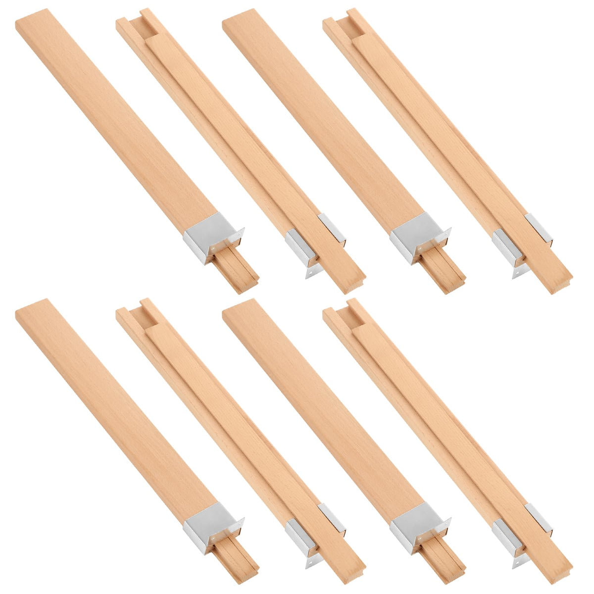 MUXHEL 8 Pcs 16 Inch Wood Drawer Slides Bottom Mount, Classic Wood Center Guide Track with Metal Slide Glides, Wax Coated Wooden Drawer Glides for Drawer Slides Replacement