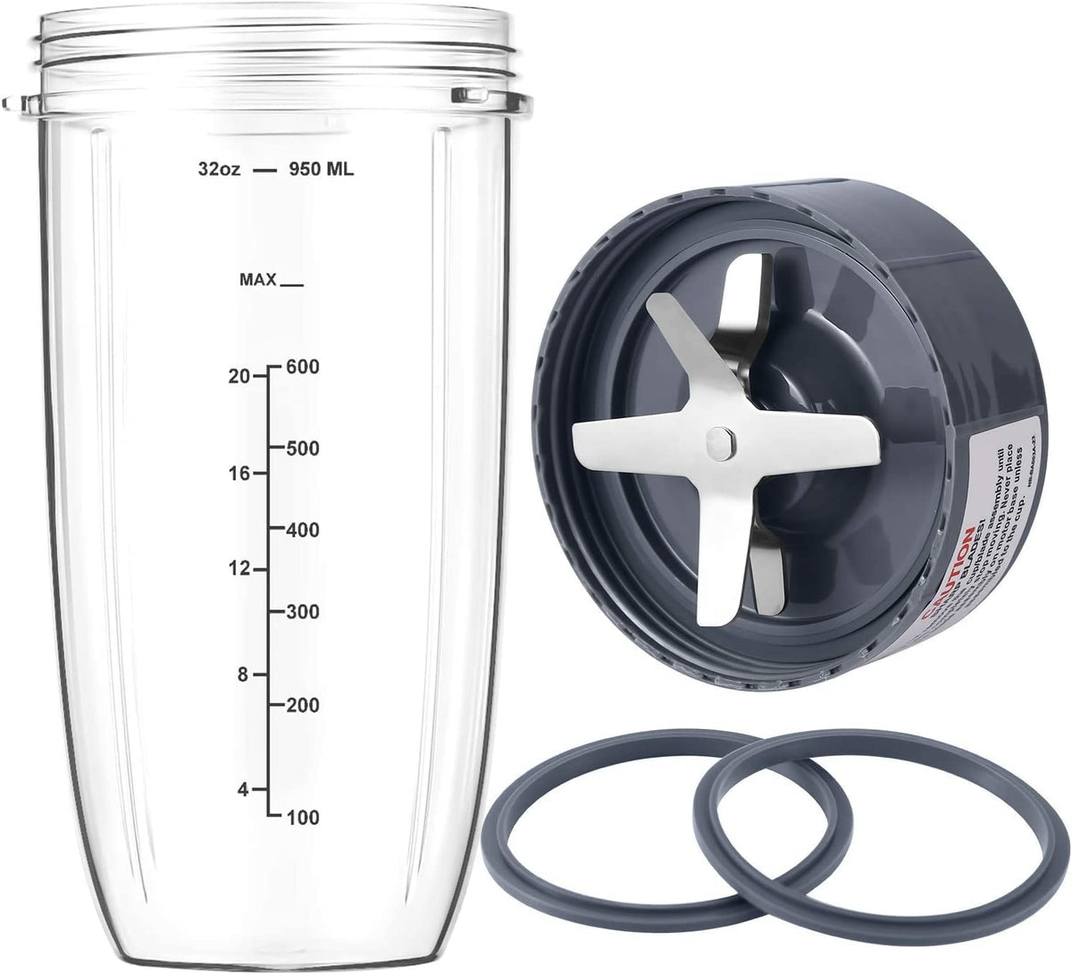 New Blender Cup and Blade Replacement Parts32oz Cup and Extractor Blade and 2 RubberGaskets 4-Piece Compatible with NutriBullet High-Speed Blender/Mixer System 600W/900w Series