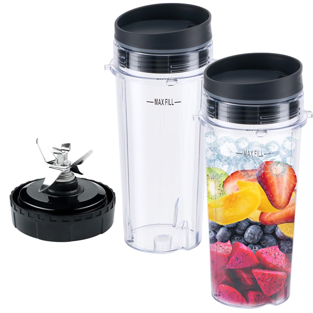 Replacement 6-Fin Male Blade and 16oz Cups for Nutri Ninja Blender,Only for BL660 BL663 BL740 BL770 BL771 BL772 BL773 BL780 (5-pack)