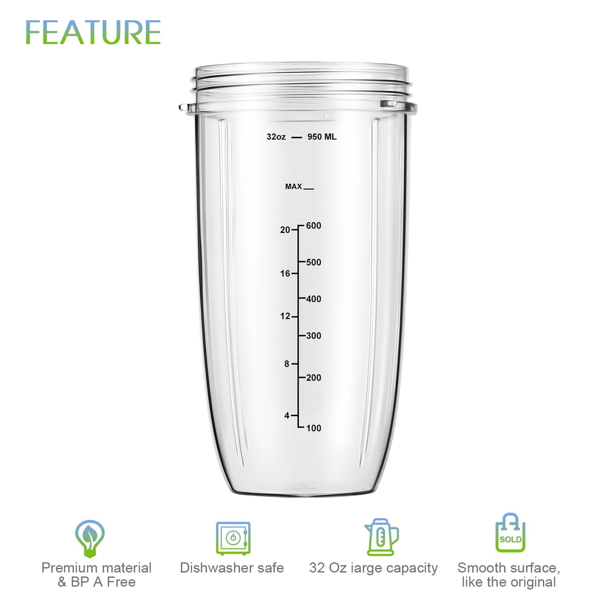 New Blender Cup and Blade Replacement Parts32oz Cup and Extractor Blade and 2 RubberGaskets 4-Piece Compatible with NutriBullet High-Speed Blender/Mixer System 600W/900w Series