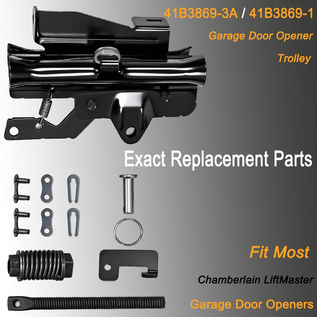 FARMAN 41B3869-3A 41B3869-1 Garage Door Opener Trolley Replacement Kit Fits Chamberlain LiftMaster Model 1040 1140 1250 1255 Heavy-Duty Steel Trolley with All Hardware Included