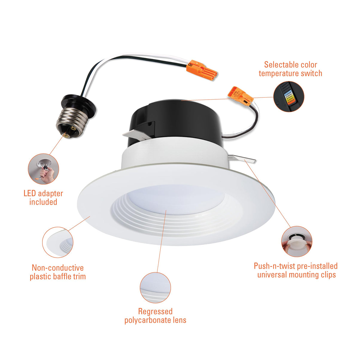 HALO LT 4 inch LED recessed Can Light Trim, 5 CCT, Dimmable, 700lm 6PK
