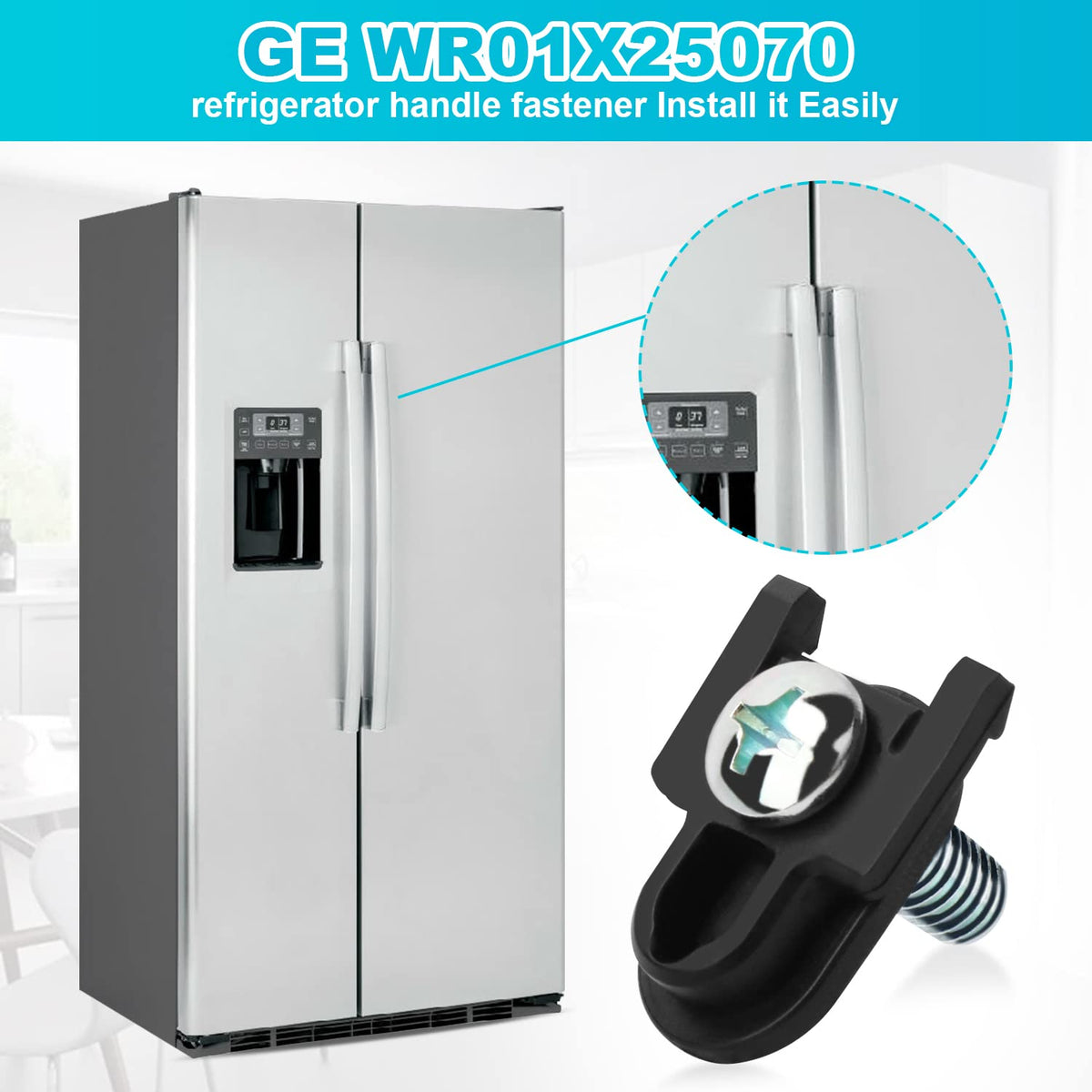 WR01X39781 Refrigerator Door Handle Fastener & for Fits GE Refrigerator Freezer Handle Replacement Parts Compatible Model AP7175647 WR01X25070（2 Pcs） (Black)