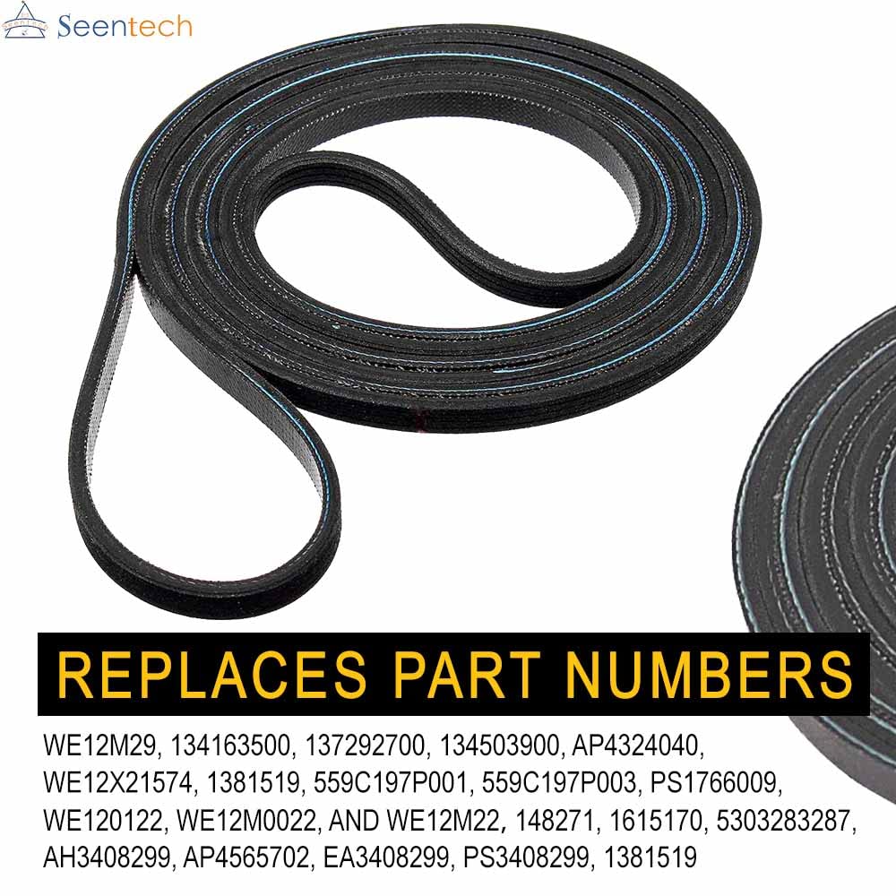 Seentech WE12M29 WE03X29897 Dryer Drum Belt for GE Hotpoint Frigidaire Dryer, 89.5 Inch 4 Rib Belt - Replaces WE12M22 WE12M33 137292700 134163500 AP4324040 PS1766009