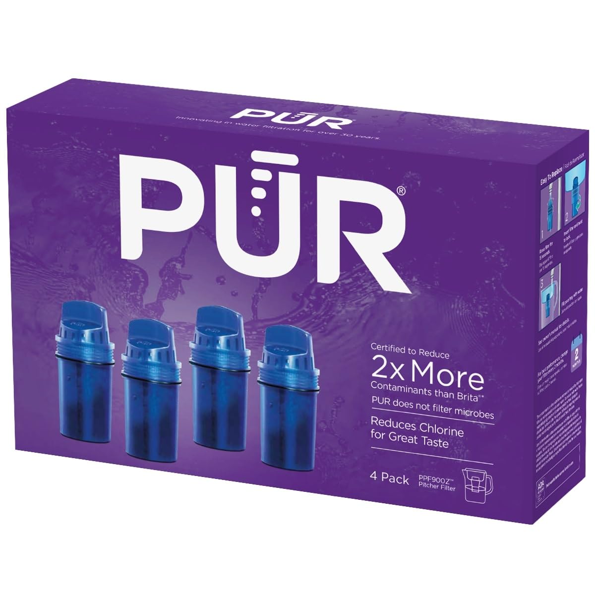 PUR Water Filters for Pitcher & Dispenser, Replacement Water Filter 4-Pack