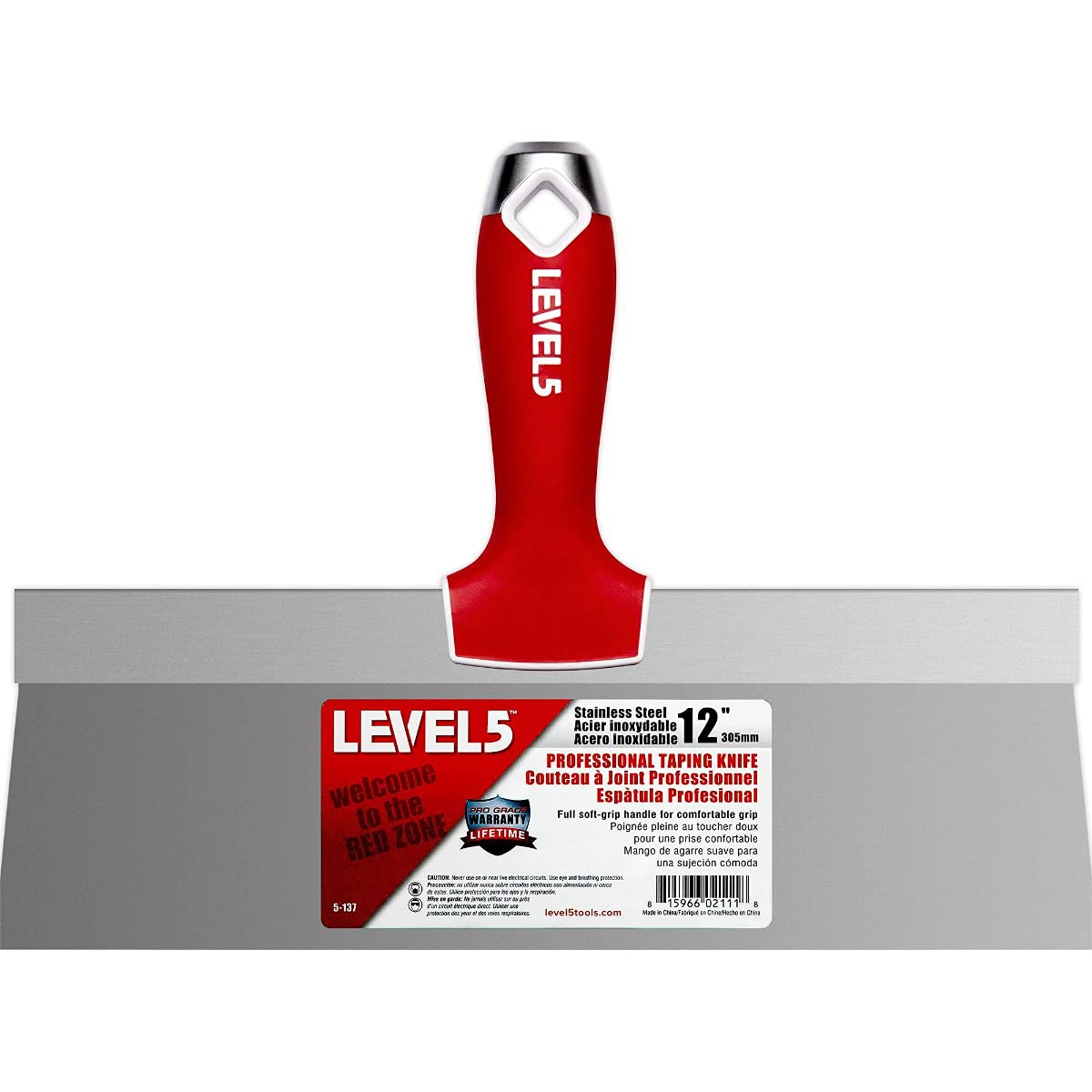 12" Soft-Grip Stainless Steel Taping Knife - LEVEL5, Pro-Grade, Metal Hammer End, 5-137
