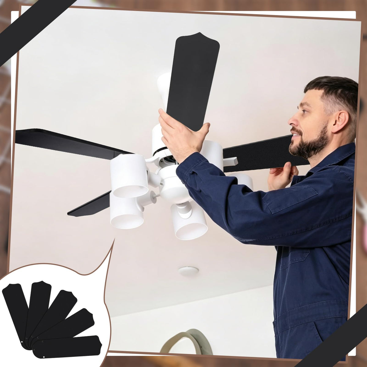 DELORIGIN 10pcs 16 1/2" Black Ceiling Fan Replacement Blades for 42" Fans Universal Wood Replacement Fan Blades for Indoor Outdoor Bedroom Broken old Fan Blade Replacing
