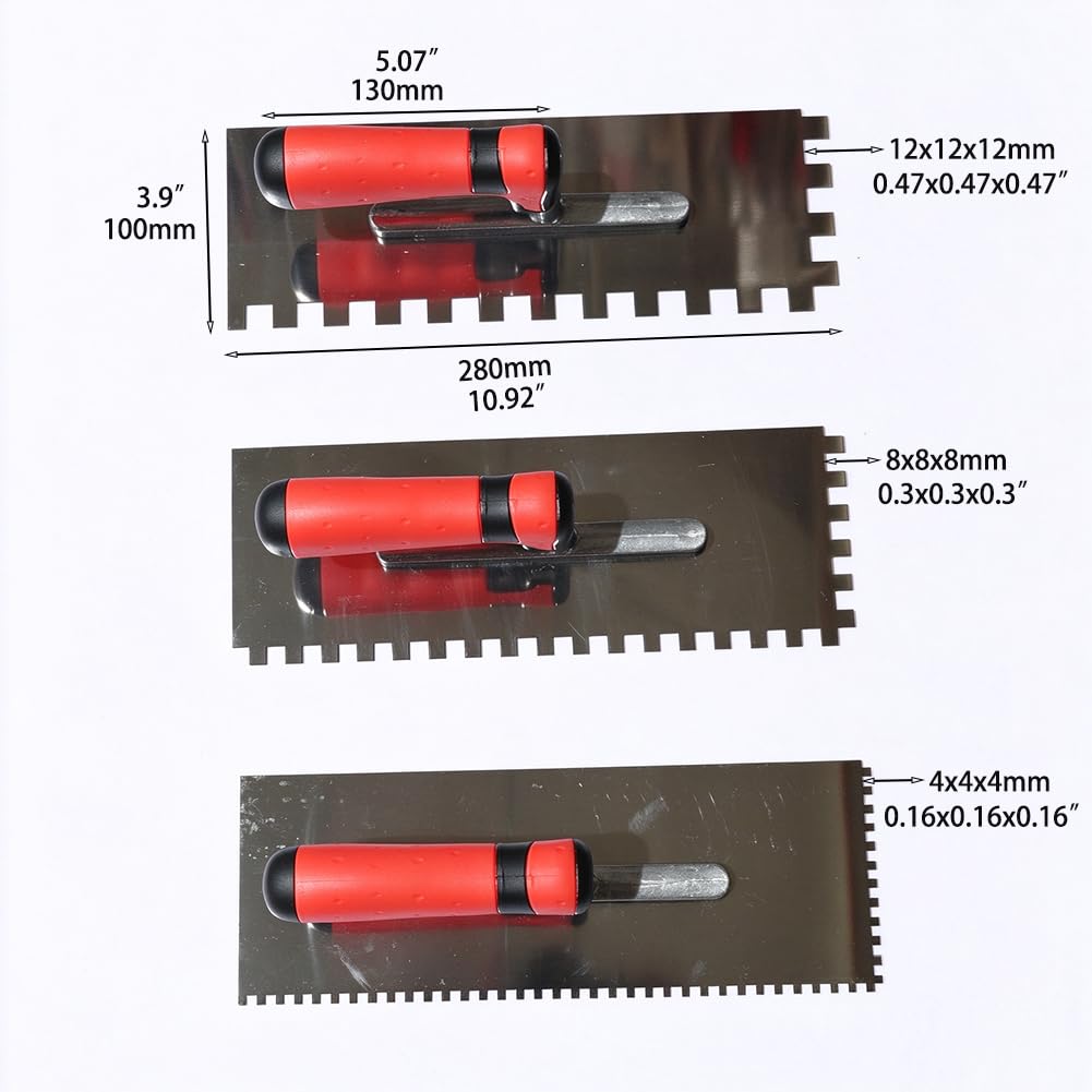 6 Pack Tile Tools Set, Stainless Steel Square Notch Trowel Set; Rubber Grout Float ; Grout Float Sponge for Mortar Tiling Installation Grouting