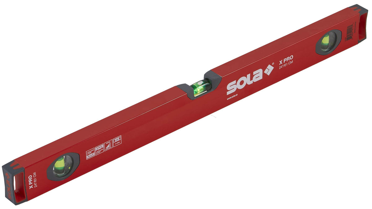 SOLA LSX24 X PRO Aluminum Box Profile Spirit Level with 3 60% Magnified Vials, 24-Inch