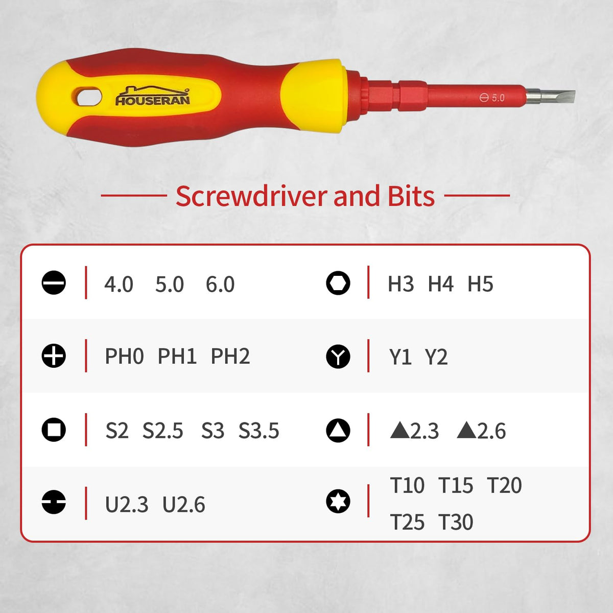 HOUSERAN Electrical Screwdriver Set, Insulated Screwdriver, 26 Pcs