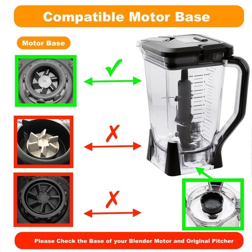 Replacement 72oz XL Pitcher with Lid and 6-Blade Assembly Compatible with Ninja Blender BL660, BL770, BL771, BL773, BL740, BL780