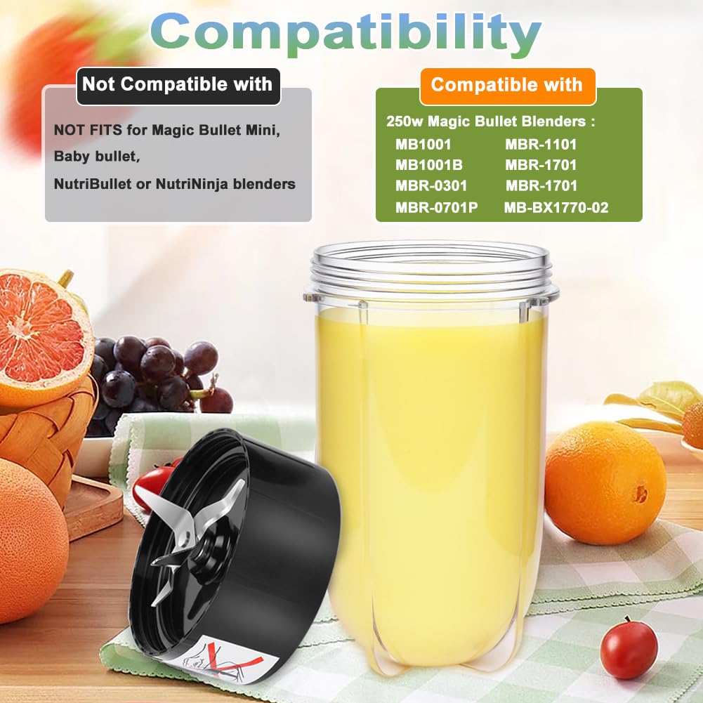 Replacement Parts Set: 16oz Cup+Blade for Magic Bullet MB1001