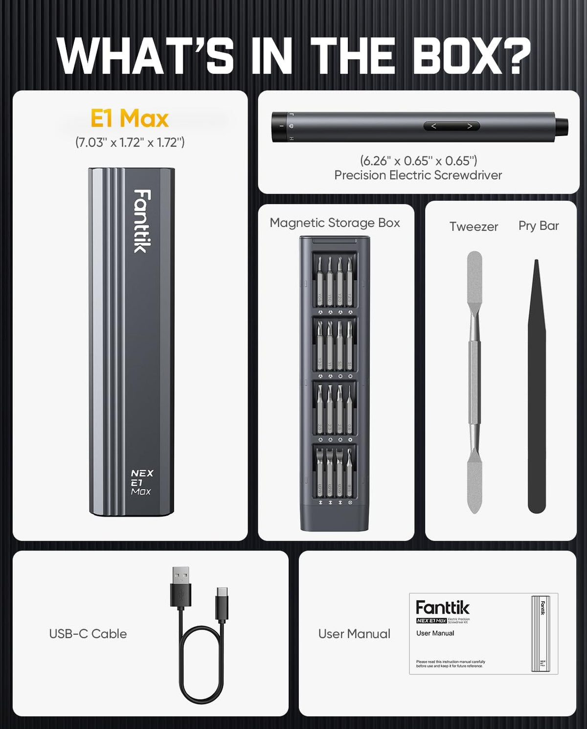Fanttik E1 Max Electric Screwdriver, 53-in-1 Screwdriver for DIY (Grey)