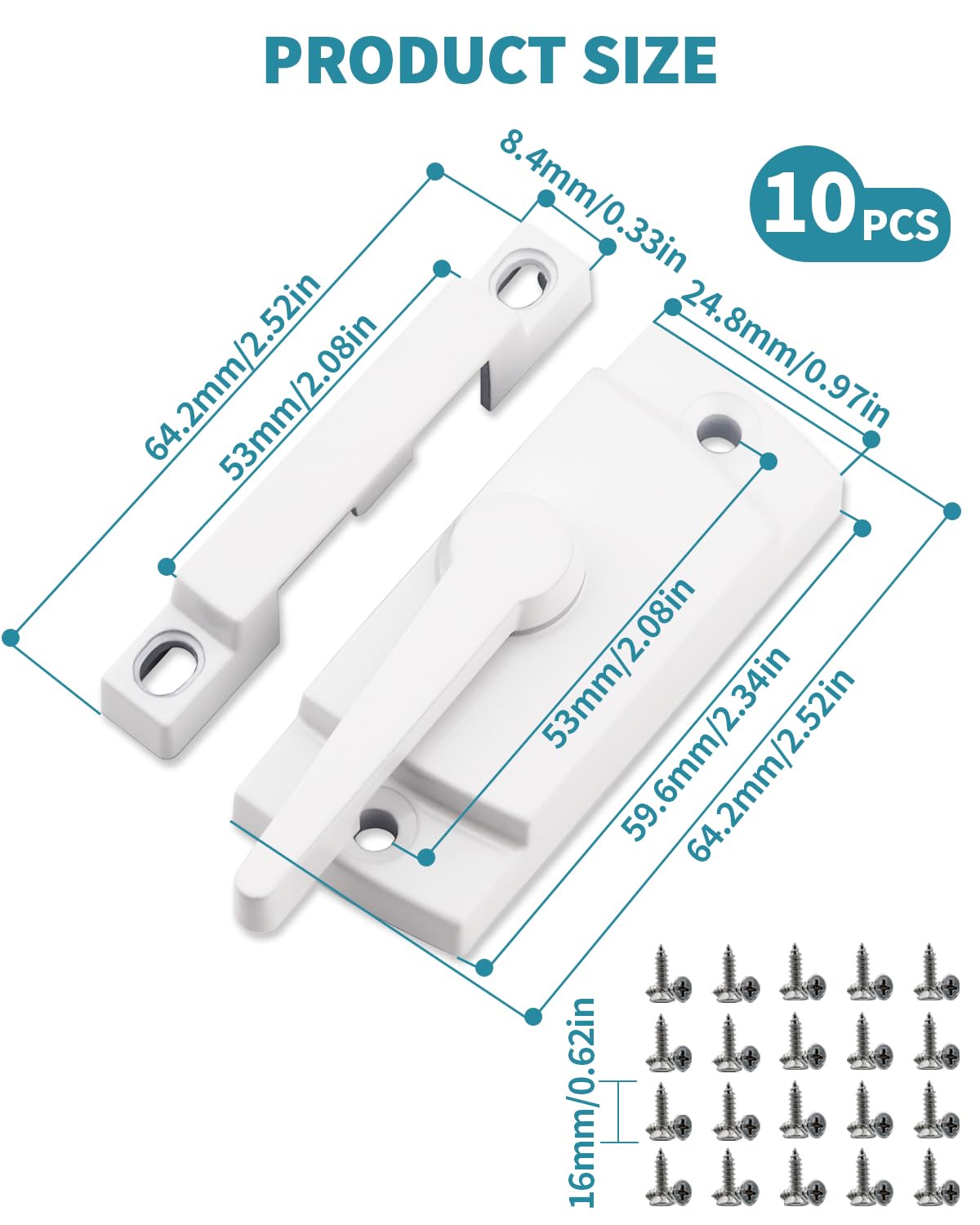 10 Pack Window Sash Locks - Cam Action Security Window Latch Replacement for Single/Double Hung, Vertical, Horizontal Sliding Windows, Window Locks for up and Down Windows