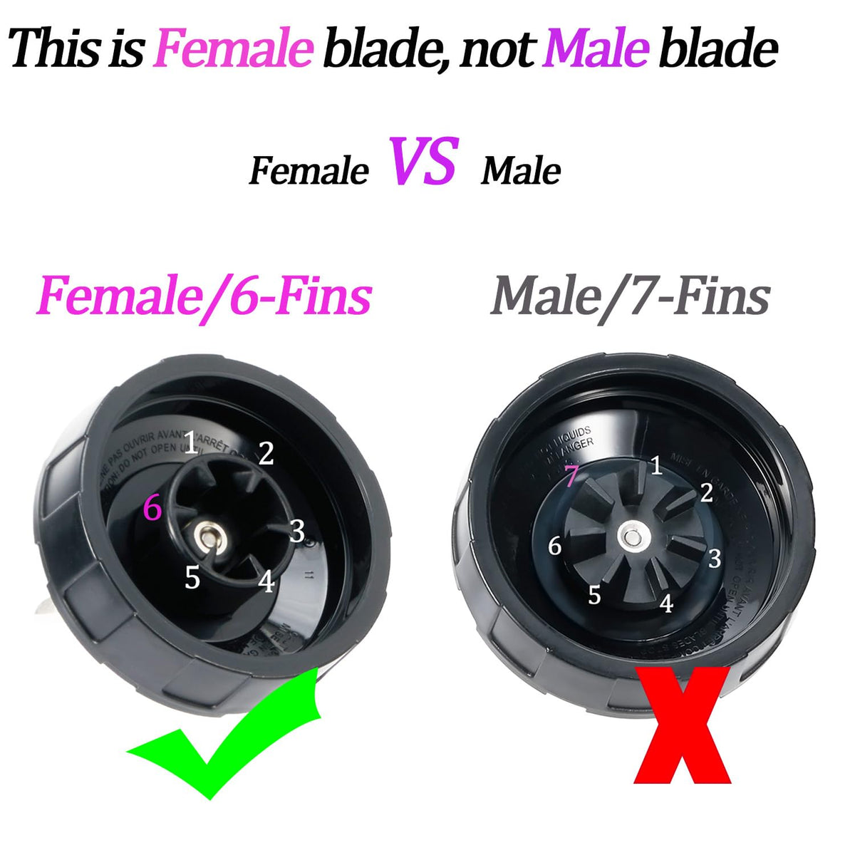 [Upgrade] Replacement 6-Fins Female Blender Blade Parts Compatible with Ninja Auto iQ Blenders. [4Inch Female Fins ONLY]