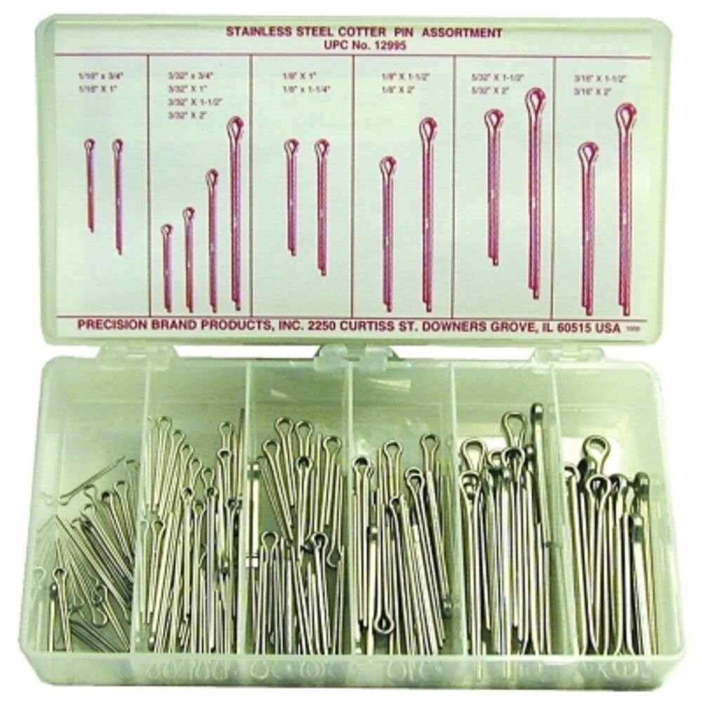 Stainless Steel Cotter Pin Assortment (124 Pieces), Inch, With Case