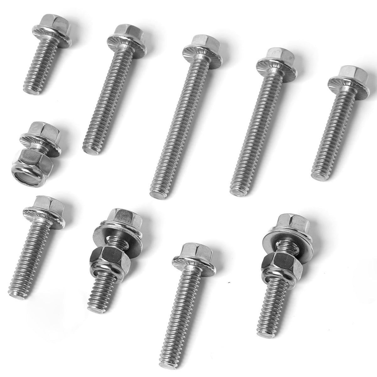 1/4-20 Flange Hex Bolts Assortment with Nylon Lock Nuts, Flat Washers