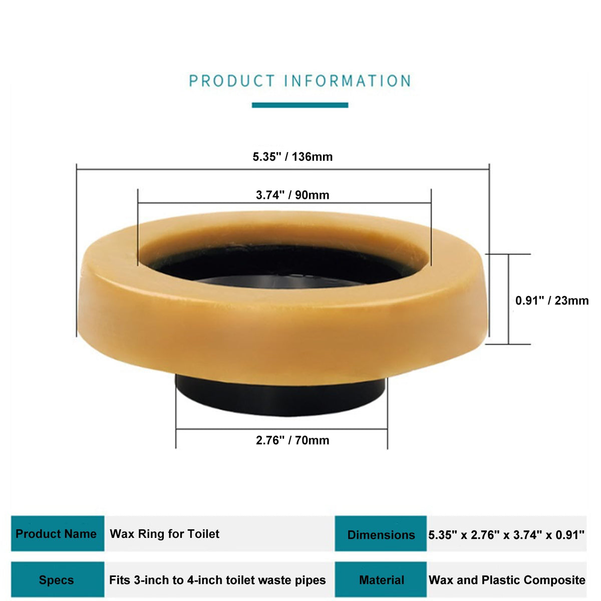 Heavy-Duty Butter Wax Ring Kit - Complete Toilet Flange Set with Reinforced Bolts for 3" & 4" Pipes (Butter Wax Ring)