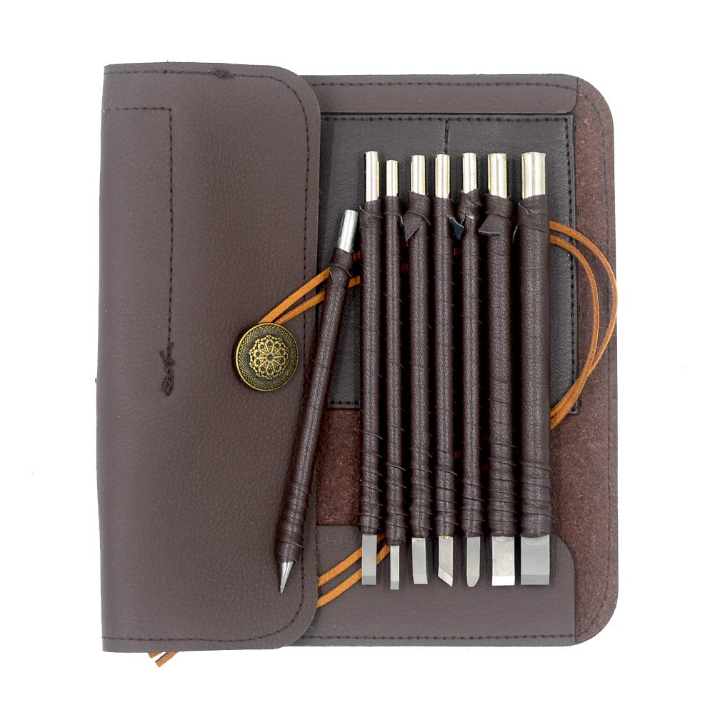DGOL 8pcs Tungsten Steel Soft Limestone and SlateStone Alabaster Carving Kit Engraving Carve Cutting Blade Chisel Tool Set for Stone Seal Graver