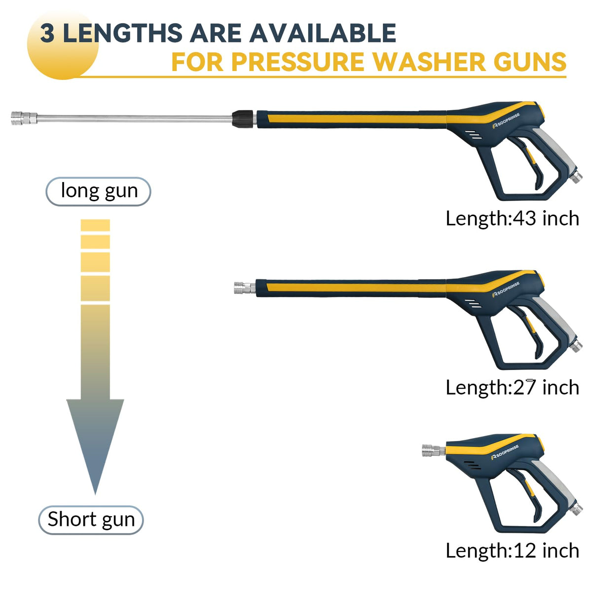 Sooprinse High Pressure Washer Gun with Replacement Wand Extension, Power Washer Gun, M22-14 Fitting, 5 Nozzle Tips, 42 Inch, 4000 PSI